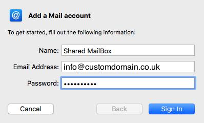 step 4 fill in email of shared mailbox